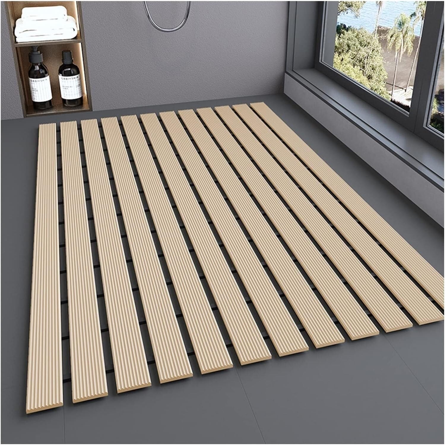 Alfombrilla de baño for Ducha Antideslizante, Almohadilla for pies, Tablero de Drenaje, Alfombrilla for Pedal de Ducha, Plegable y Rizado(Brown,2pcs)