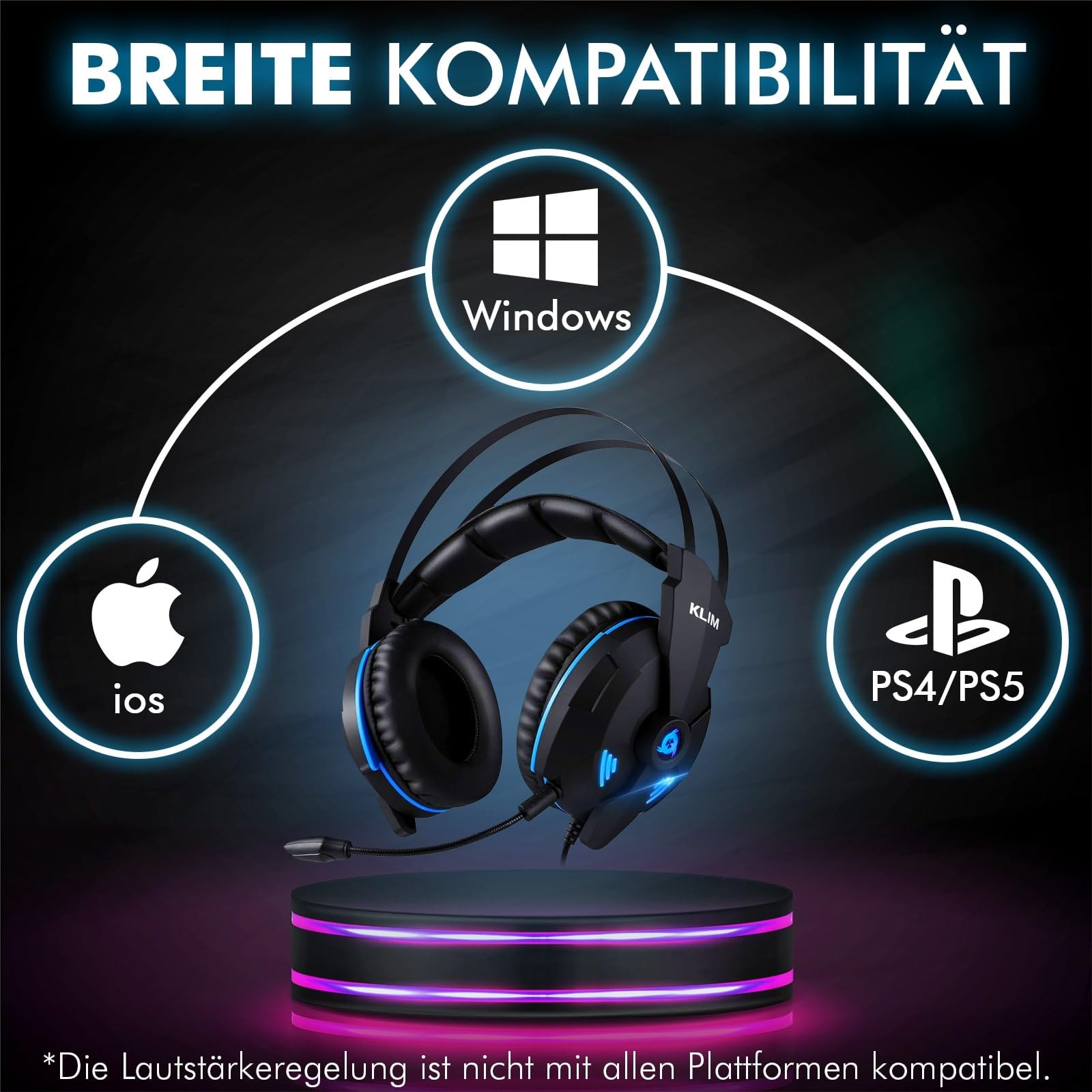 KLIM Impact V2 - Gaming Headset und Mikro USB - 7.1 Surround-Sound + Isolation - Hochqualitativer Klang + PS5 Headset mit Klangvolle Bässe - Für PC, PlayStation, Videospiele