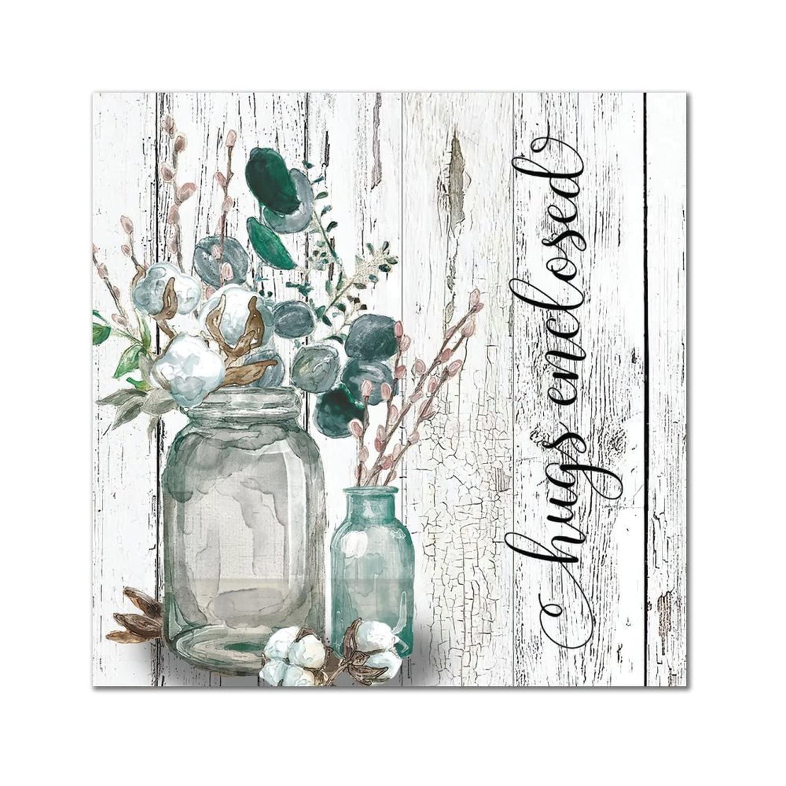 Panneau bois rétro fleur kapok vase, décoration murale maison et idée cadeau crémaillère