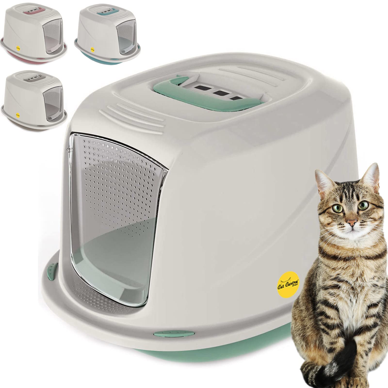 CAT CENTRE Jumbo Hooded Cat Litter Tray XL Green, Charcoal Filter