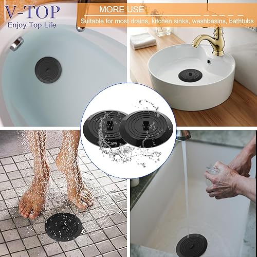Vista 53 de V-TOP Tapón de drenaje de bañera, paquete de 2 tapones de silicona grandes de 6 pulgadas, tapón de succión plana para cocina, baño y lavandería