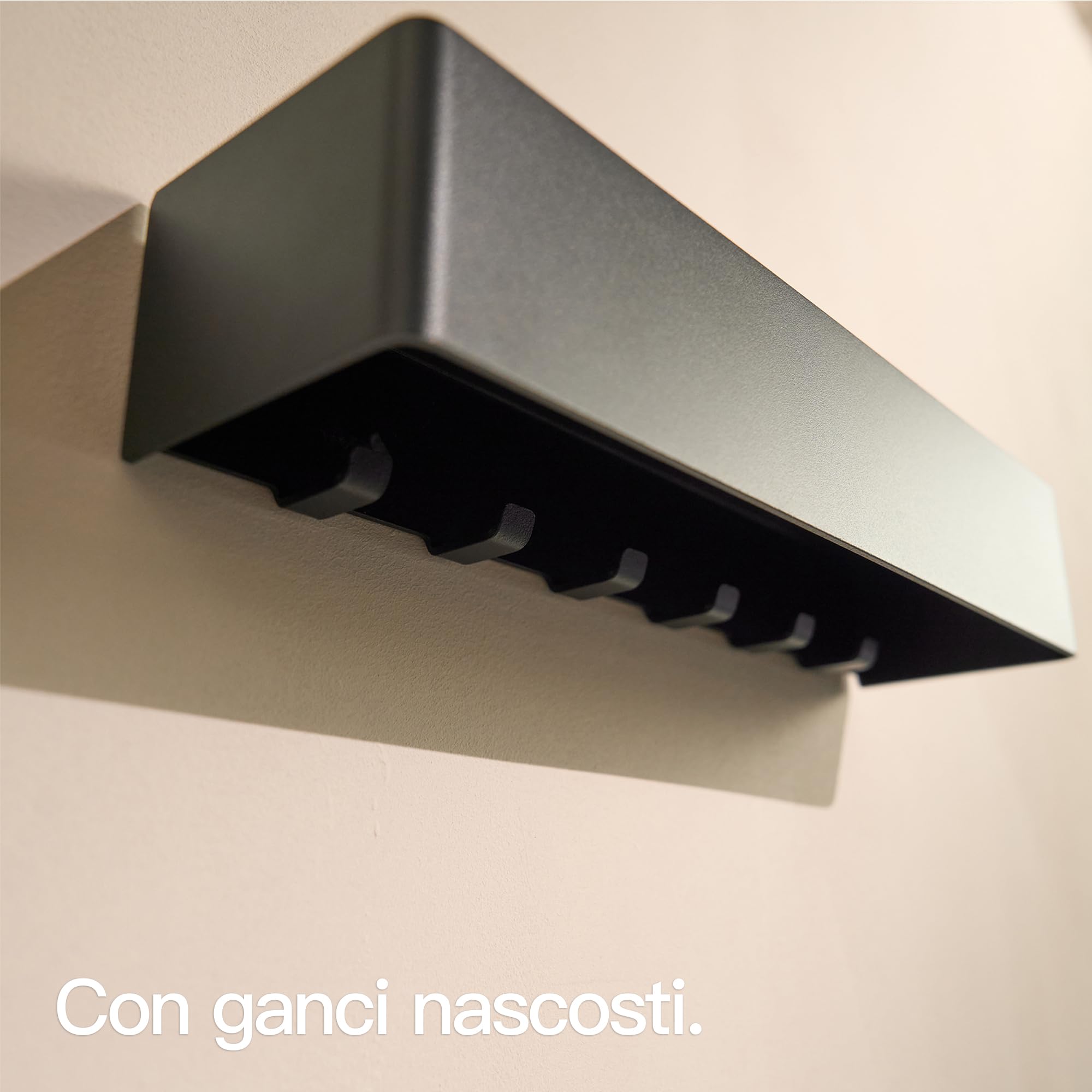 Design Amburgo Portachiavi moderno da parete | Appendi chiavi con ripiano | Ganci portachiavi da muro | Arredo ingresso minimalista in alluminio (Nero Opaco)
