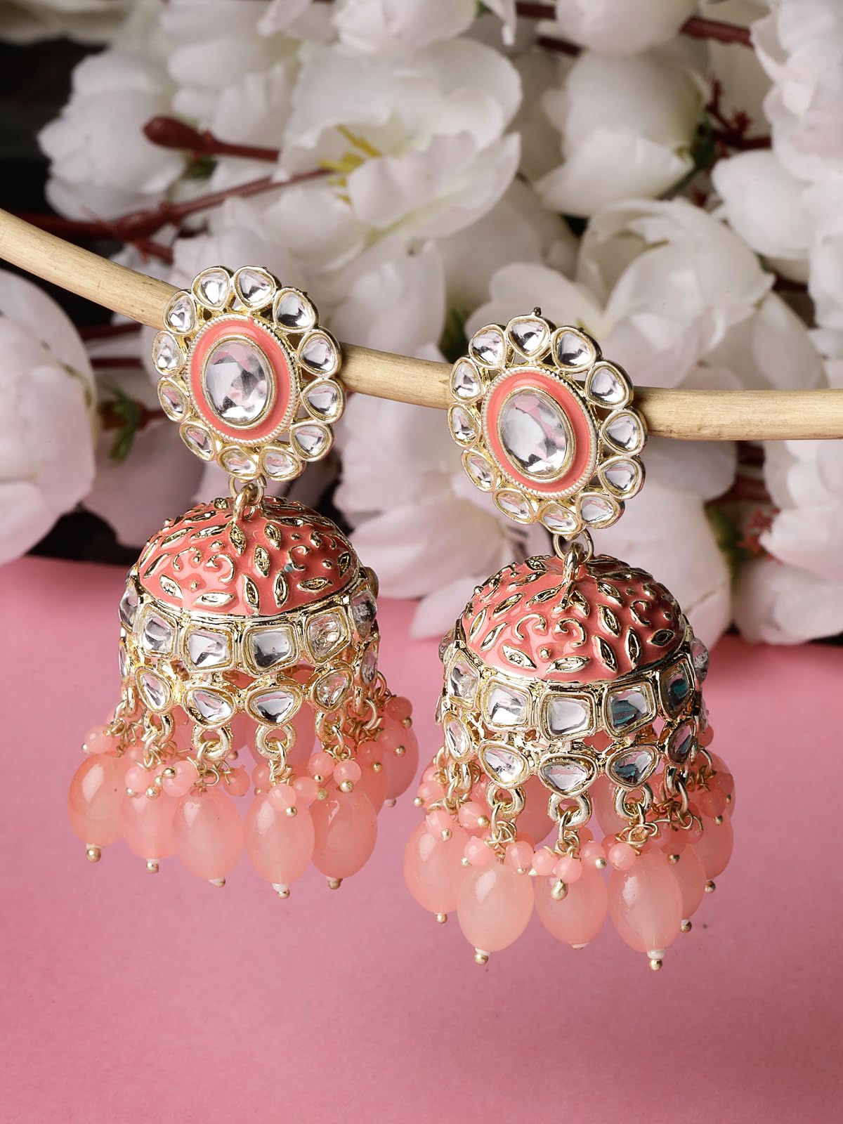 Plated Kundan With Meenakari Jhumka Earrings (E105767)