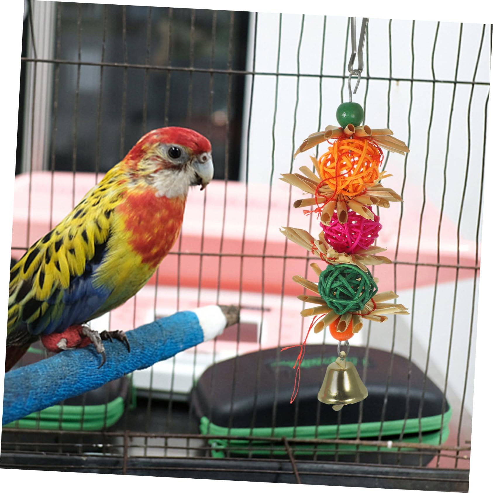 Jouet à Mordre pour Perroquet 2pcs en Rotin Suspendu de Boule, Jouets pour Oiseaux Petits et Moyens, pour Cockatiel et Perruche Couleur Aléatoire