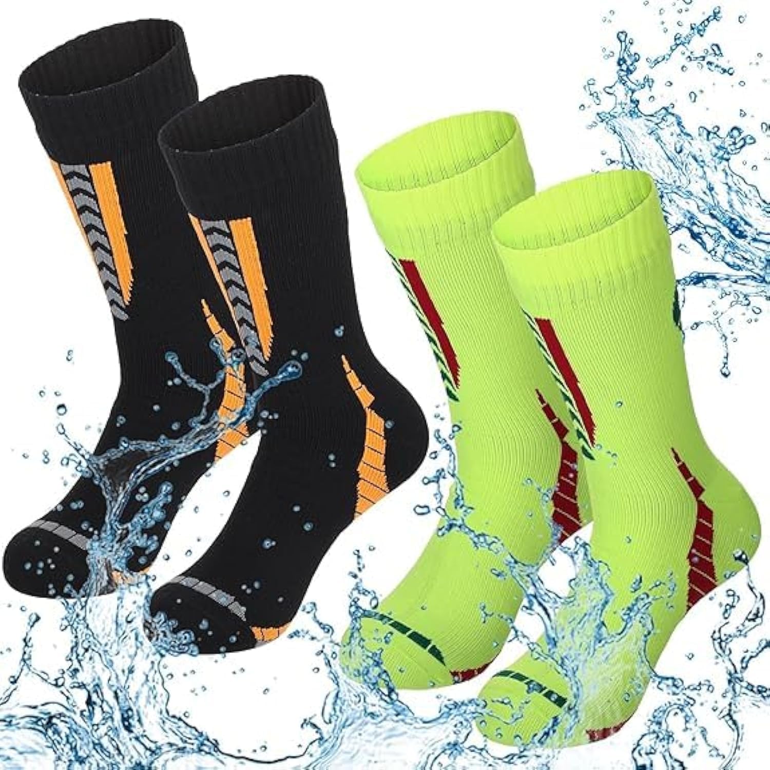 Waterproof Socks, 2 Pairs Unisex Waterproof Breathable Socks, Outdoor Camping Skiing Hiking Wading Fishing Socks Cycling Golf for Men Women(43-46)