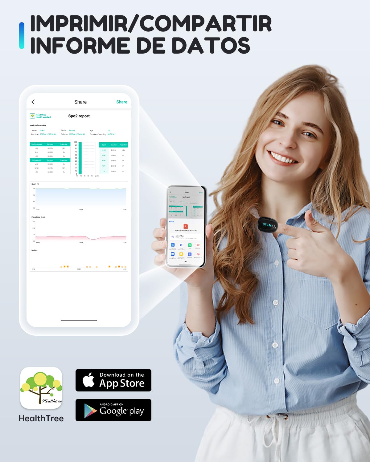 HealthTree O2Ring Pulsioximetro Bluetooth, Oximetro de Dedo Recargable | Monitor Continuo de Saturación de Oxígeno (SpO₂) y Frecuencia Cardíaca — con Alertas App e Informes, para Hogar y Deporte