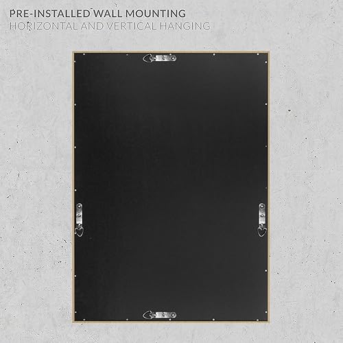 Miniatura 8 de H-A Espejo de pared con marco de madera rústica, espejo de tocador estilo granja para dormitorio, espejo colgante estéreo de madera para baño, 32 x