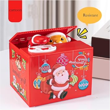 Santa Saving Money Box, 2024 New Fun Santa Stealing Coin Piggy Bank, with Music Electronic Christmas Moving Bank Toy, Kids Piggy Banks in Christmas Ideal Gift for Boys Girls (A)