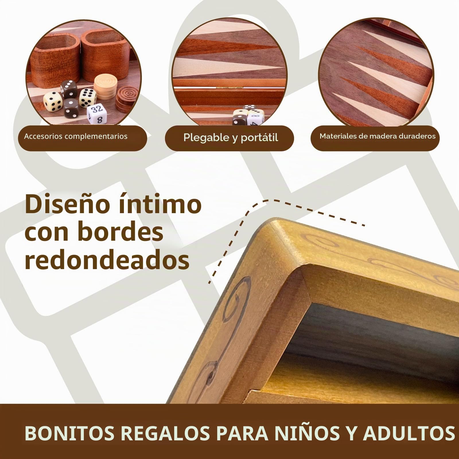 Syrace Juego de backgammon con incrustaciones de madera, maletín de juego de mesa de estrategia clásico de tamaño grande de 15,7 pulgadas, backgammon con piezas de damas para adultos y niños