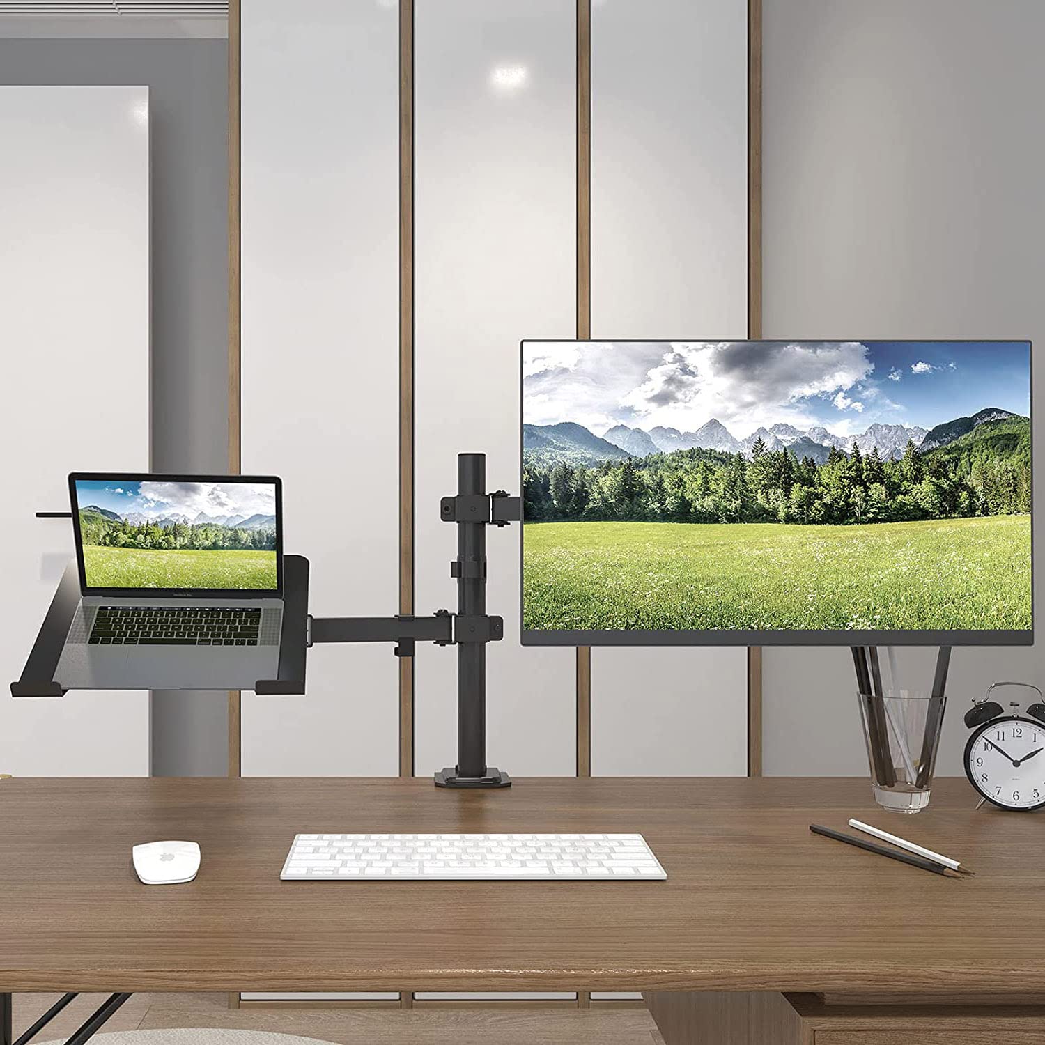 Techly 365597 Supporto da Scrivania Braccio per Monitor 13-32" e Mensola per Laptop Nero