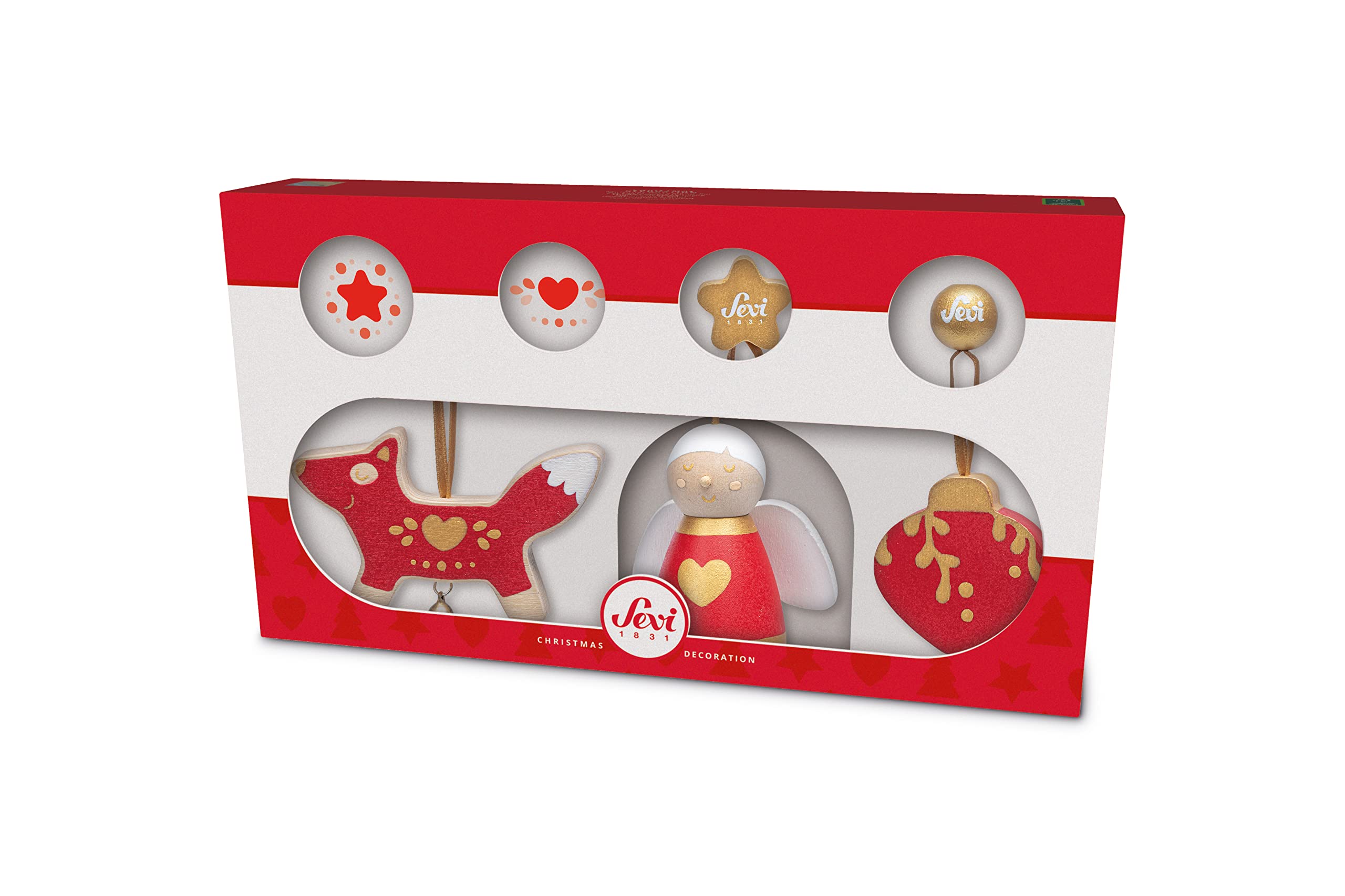 Trudi Set of 3 Red Christmas Decorations Sevi Wooden Christmas Tree Decorations Craft Collection 28 x 15.5 x 5 cm Wood Christmas Decorations 83098