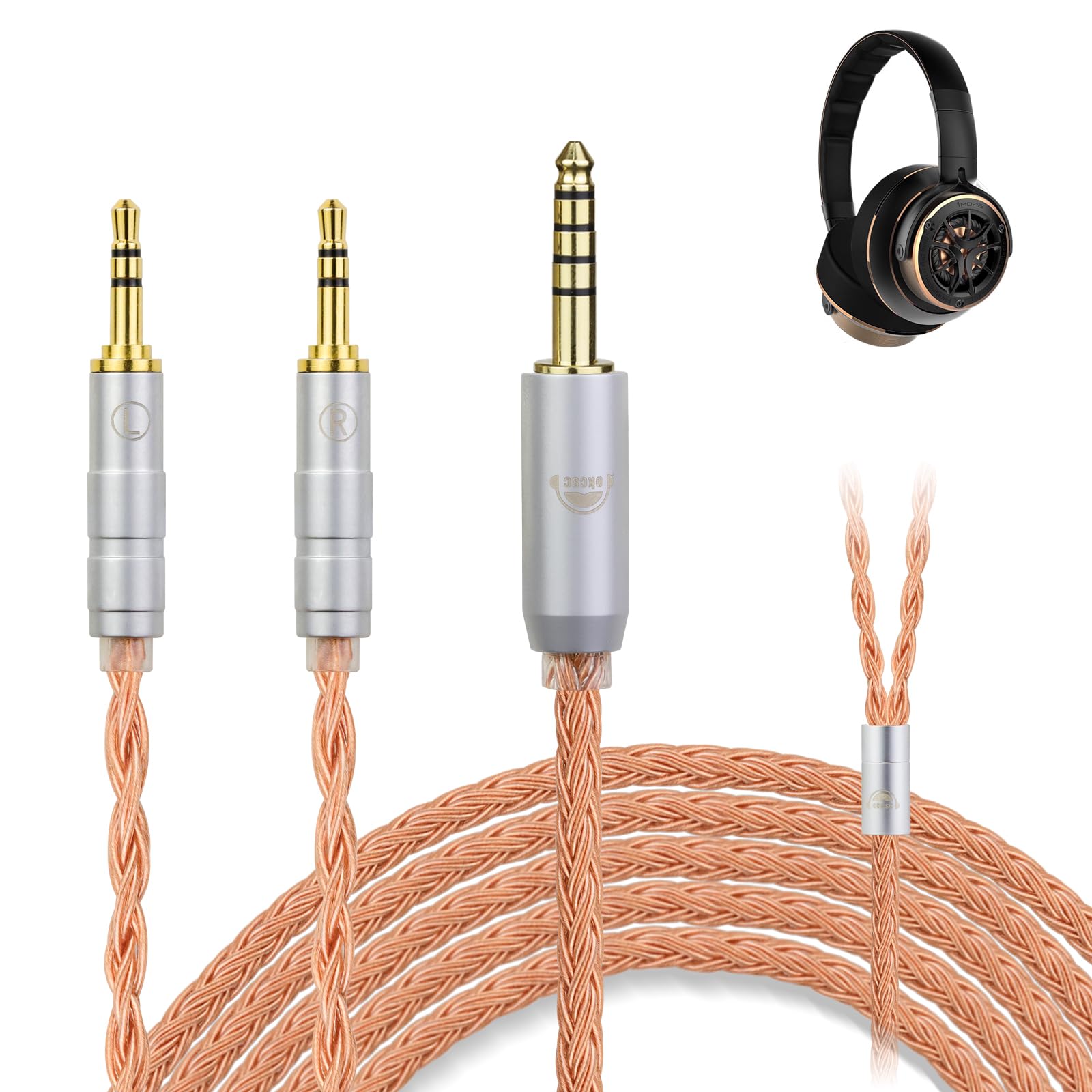 okcsc Cavo di ricambio ZT16 con doppia spina bilanciata da 2,5 mm a 4,4 mm, 16 nuclei placcati in rame IEM, cavo professionale per audiofili per cuffie Hifiman HE-400i, HE400S, HE350, HE1000, HE560