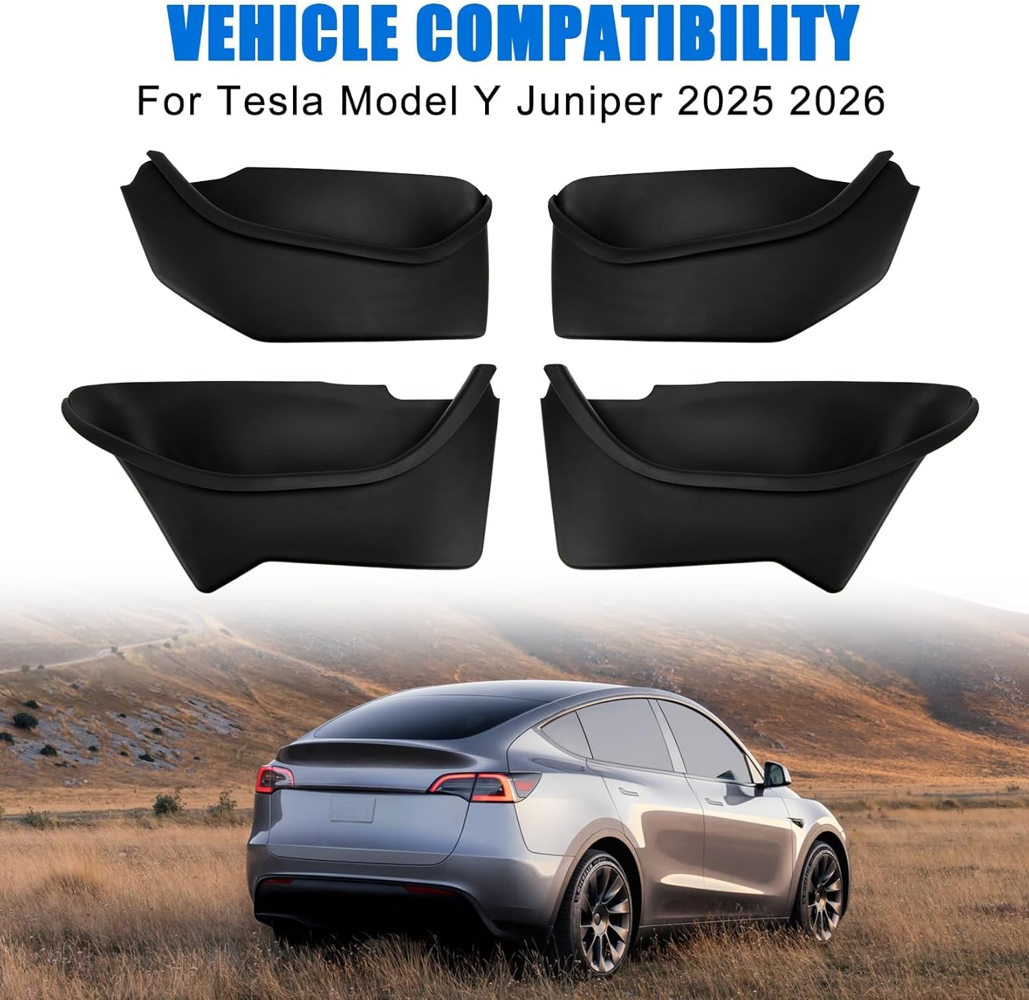 PSLER 4pcs Door Pocket Liners Front & Rear Door for 2025 2026 Refresh Tesla Model Y Juniper, Car Door Side Organizer Tray Mat All-Inclusive