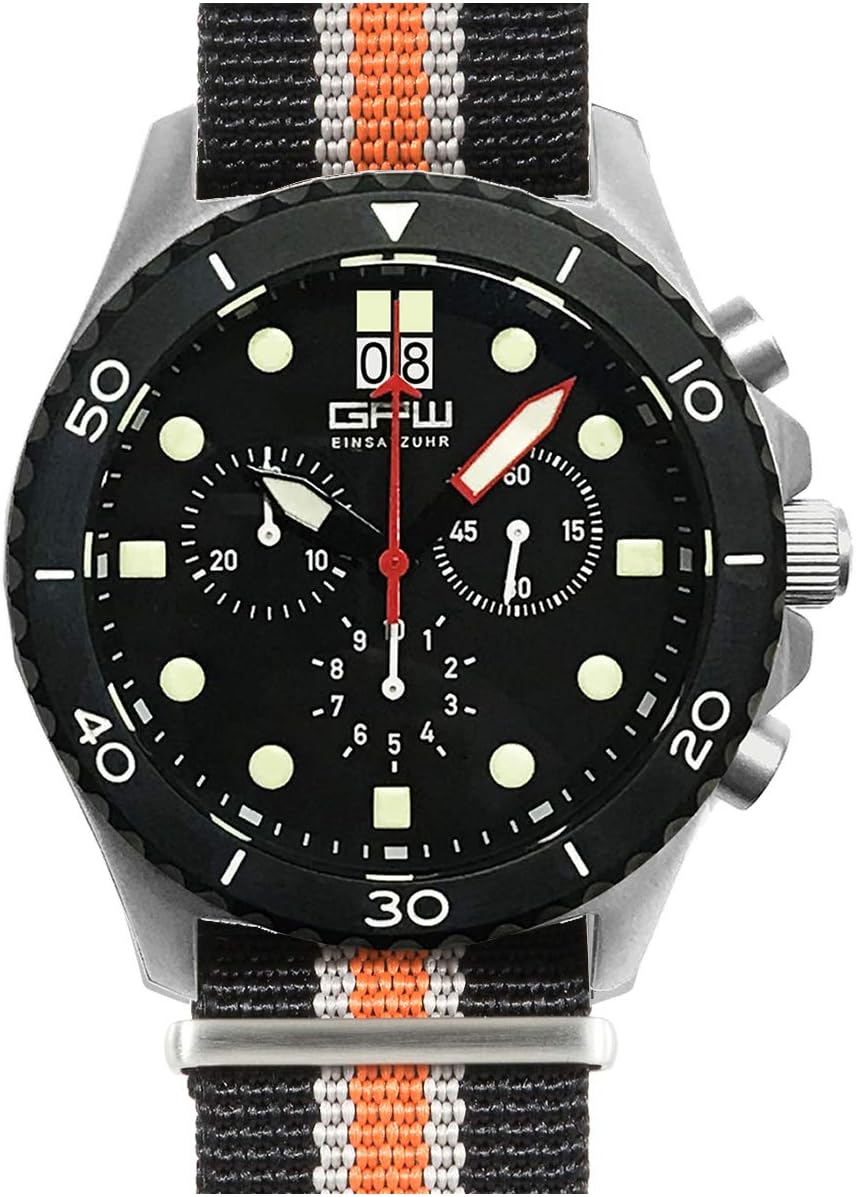 German Military Titanium GPW Mission Chronograph. Big Date. 100M W/R. Sapphire Crystal. Nylon Strap.