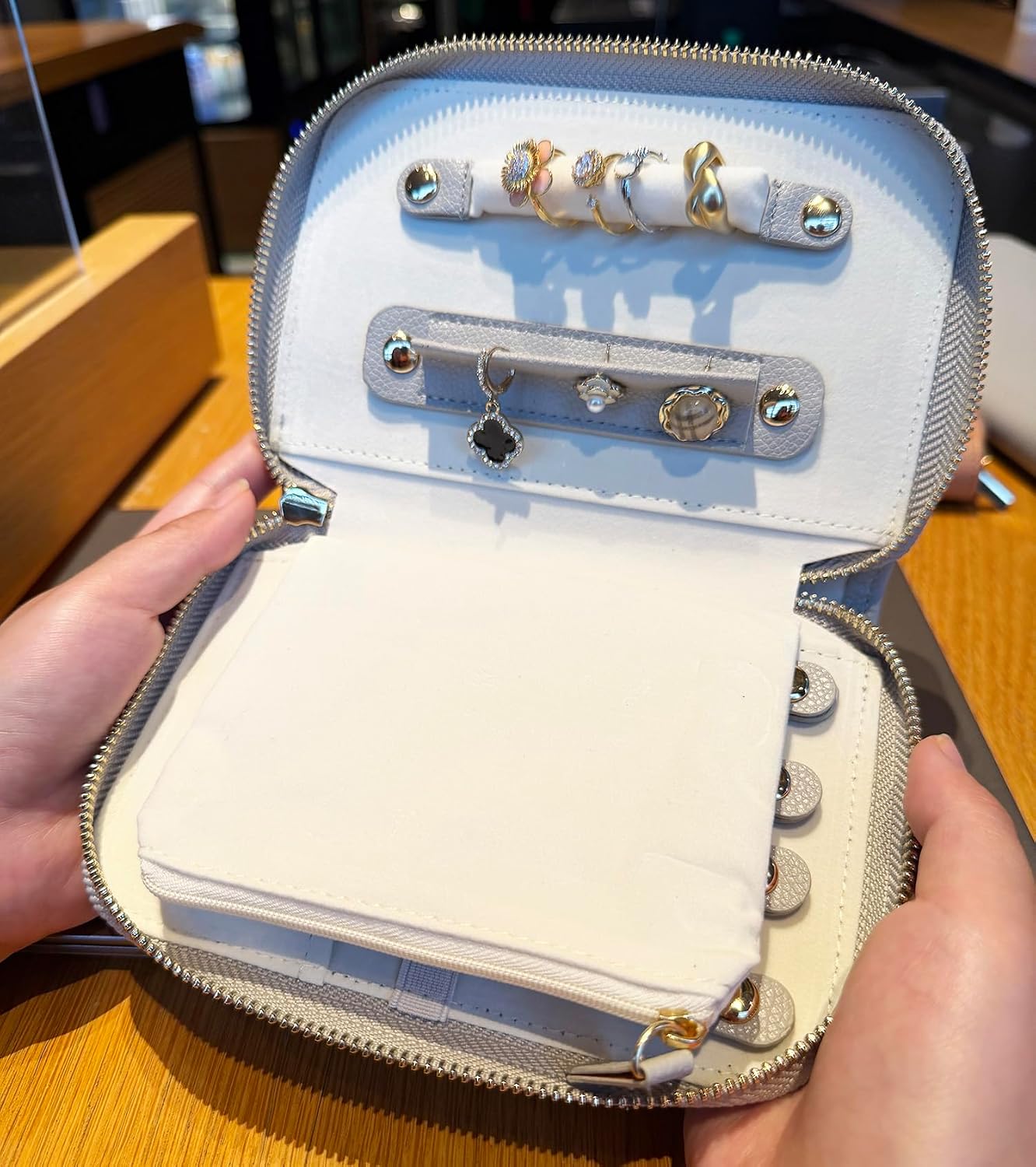 Travel Jewelry Organizer Case - for Tangle-Free Necklaces, Earrings, Rings, Bracelets Storage, Travel Essentials, Fashion Portable Jewelry Travel bags for Women - New Medium Gray