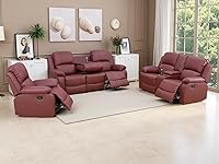 Vista 23 de Juego de 2 sofás reclinables manuales de cuero sintético, juego de sofá reclinable para sala, muebles modernos para sala con portavasos/consola