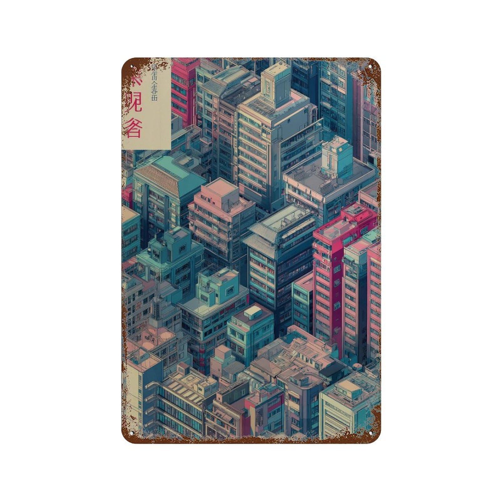 xiaoxiaoshen City Skyline. Isometric Futuristic Wall Decor Art Metal Tin Poster Modern Home Decor Art Home Bar Shop Decorations Vintage Sign 30x20cm