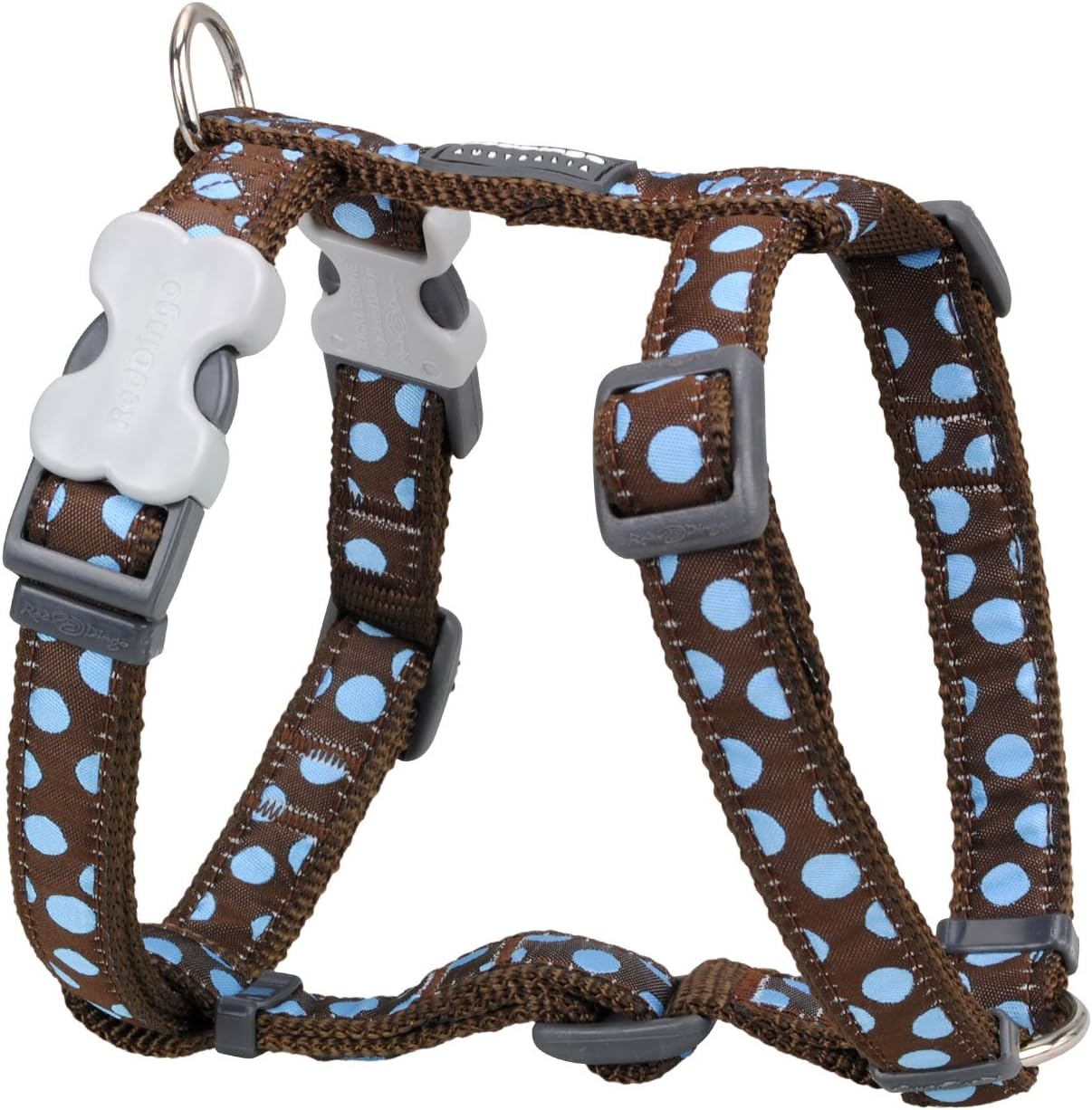 Red Dingo Designer Dog Harness, Large, Blue Spots on Brown