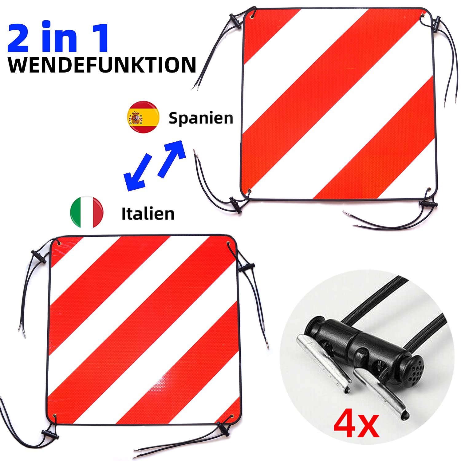 Cartel reflectante 2 en 1 de aluminio, Placa Señalizacion Portabicis, con 4 correas tensoras para portabicicletas trasero, autocaravana, 50 x 50 cm