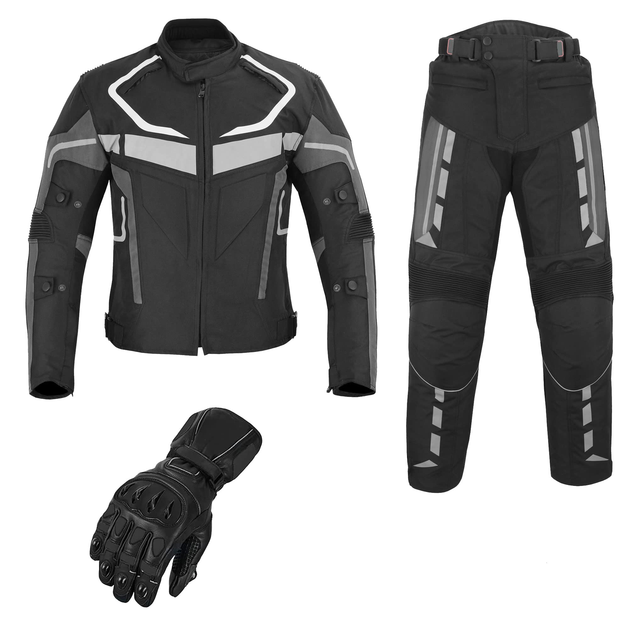REXTEK Mens Motorbike Motorcycle 2 Piece Suit Corduroy Textile Motorbike Jacket Trousers With Protective Leather Gloves CE Armoured