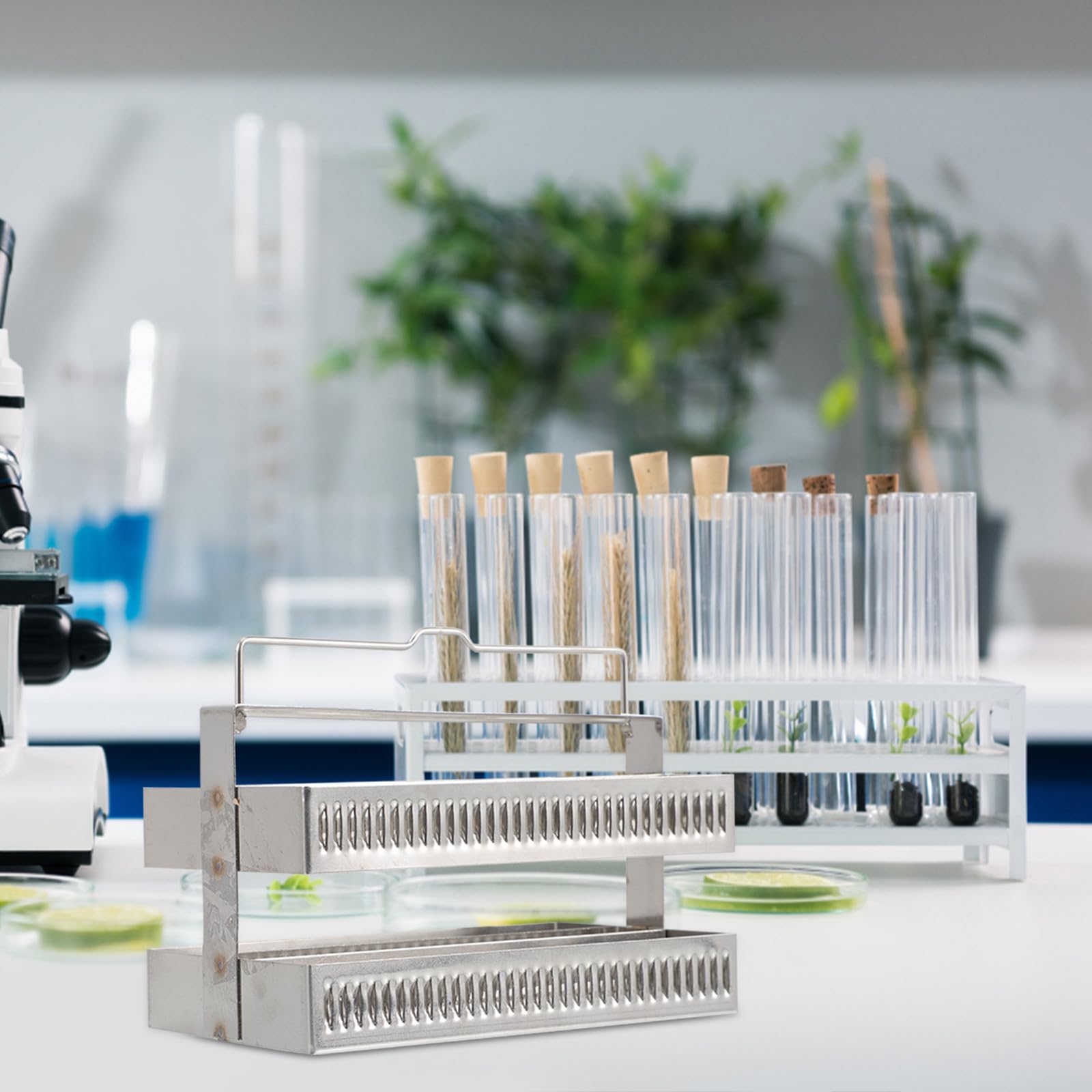 HEMOTON Objektträgerständer Edelstahl 60 Positionen Färbegestell Abtropfgestell Biologie Zubehör Mikroskopzubehörhalter für Glasobjektträger