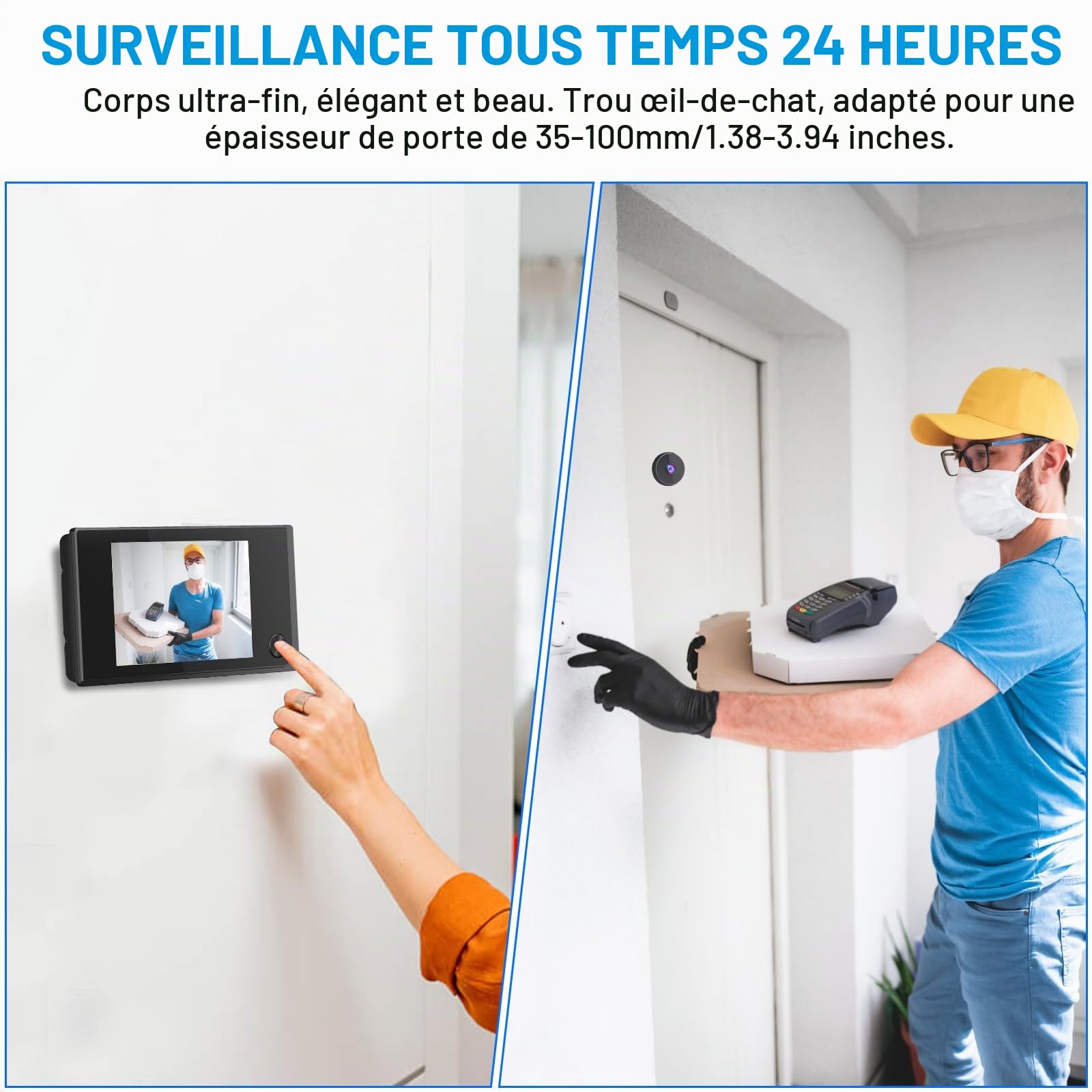 Nikou Judas Numérique, Sonnette Sans Fil avec Caméra Judas de Porte Écran LCD 3,5 Pouces, Vue d'angle à 120 ° Oeil de Chat Électronique pour Bureau, Hôtel et Résidence (Noir)