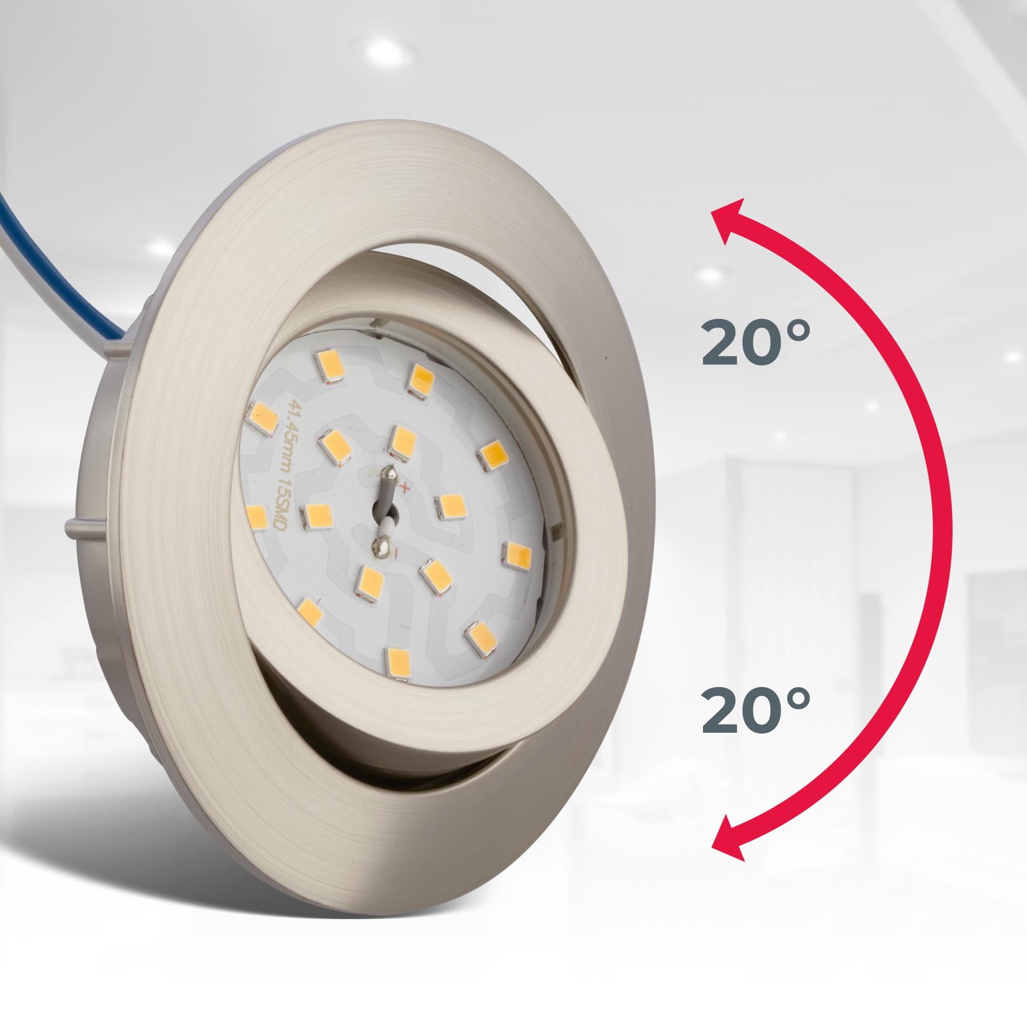 B.K.Licht - 5er Set LED Einbaustrahler 230V dimmbar in Stufen, schwenkbar, Lochdurchmesser 68mm, LED Spot, flach, Deckenspots, Spots, Einbauleuchten, Einbauspots, 82x28 mm, Matt-Nickel