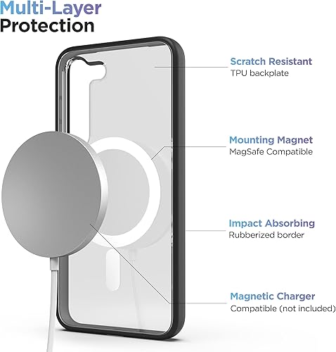 Miniatura 10 de Encased Funda magnética con cargador inalámbrico incluido, diseñada para Samsung Galaxy S23, compatible con accesorios MagSafe (transparentenegro)