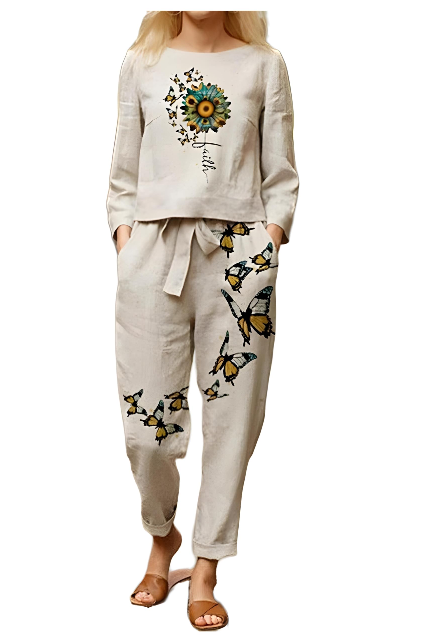 sidhidata Women's Cotton Blend Butterfly Printed Crop Top Co-Ords Set|Coordinate Set|Summer Wear| Printed Crop Top with Pant Set (CS ButterFly)-picture-45