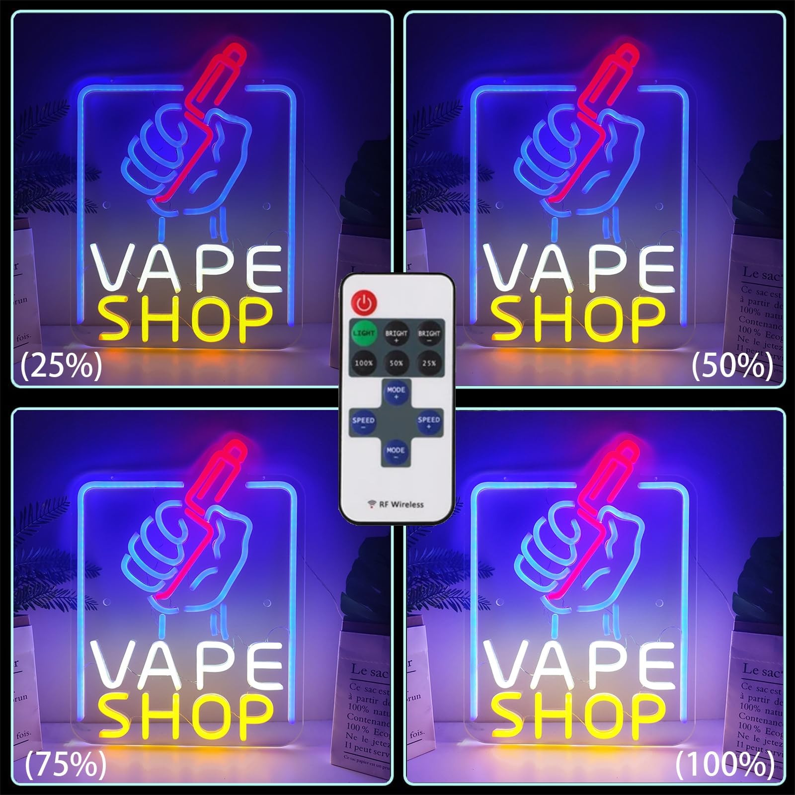 REWIS Letrero de neón LED para Tienda de vapeo, Luces de neón con Enchufe Personalizado con Control Remoto, atenuación y Ritmo dinámico, señalización Luminosa Colgante para Tienda de vapeo,50x38cm