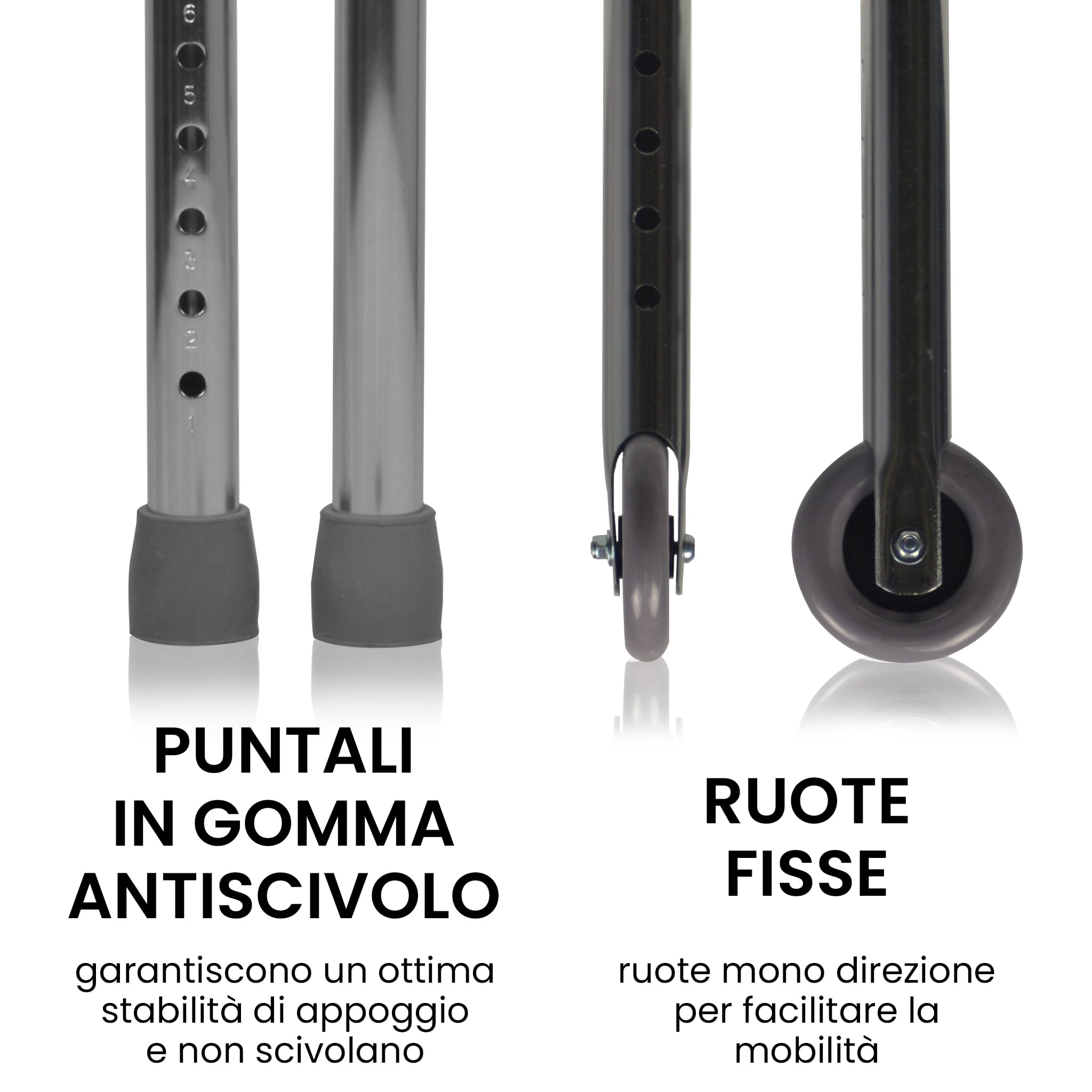 Azione Salute Deambulatore pieghevole, regolabile in altezza con 2 ruote e 2 puntali antiscivolo, da interno leggero e di facile utilizzo