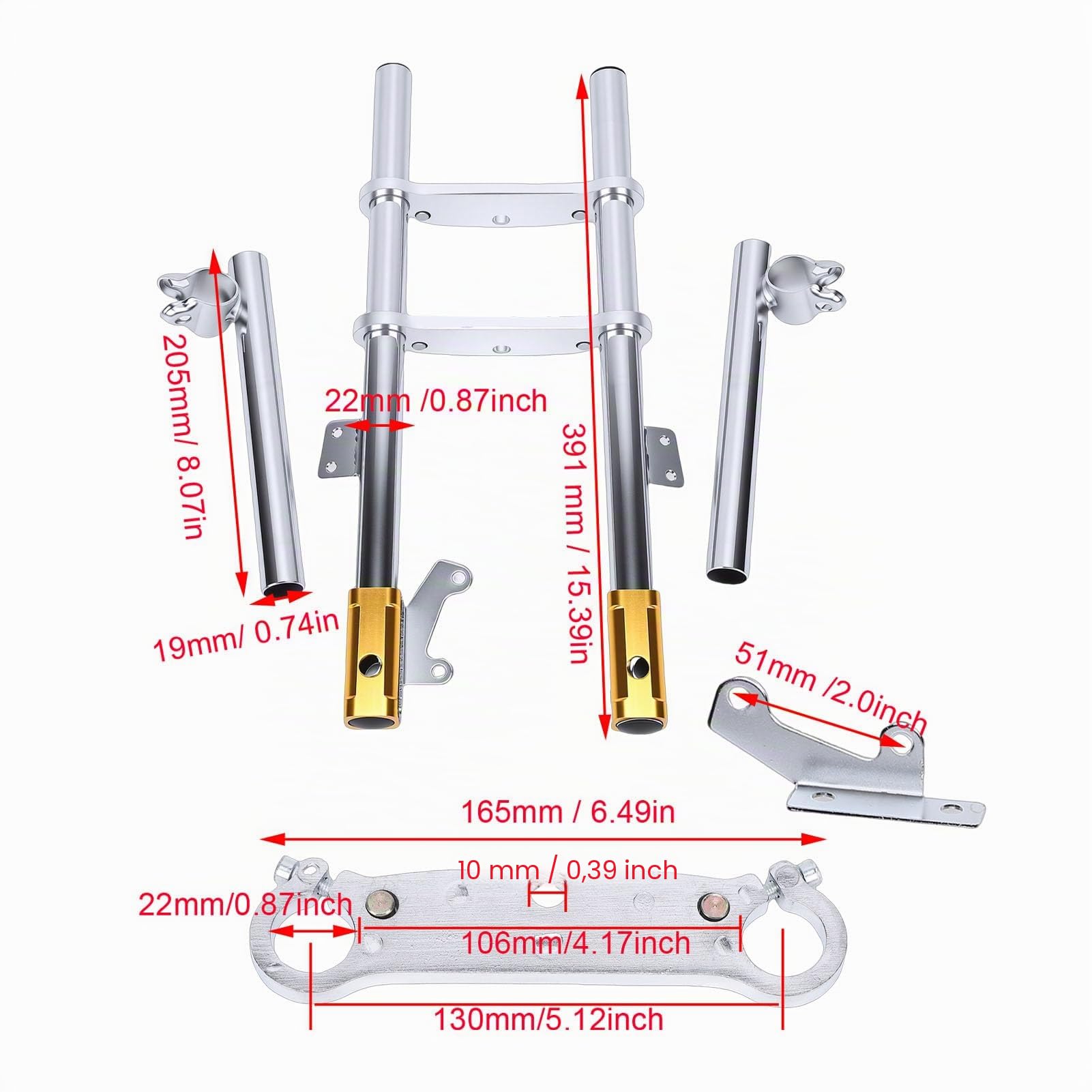 Greensen Suspensions Avant de Moto Tout-terrain, Amortisseurs Métalliques Renforcés Haute Résistance pour Minimoto 47ml 49ml Mini Dirtbike Quad Pocket Bike, avec Biellettes de Direction