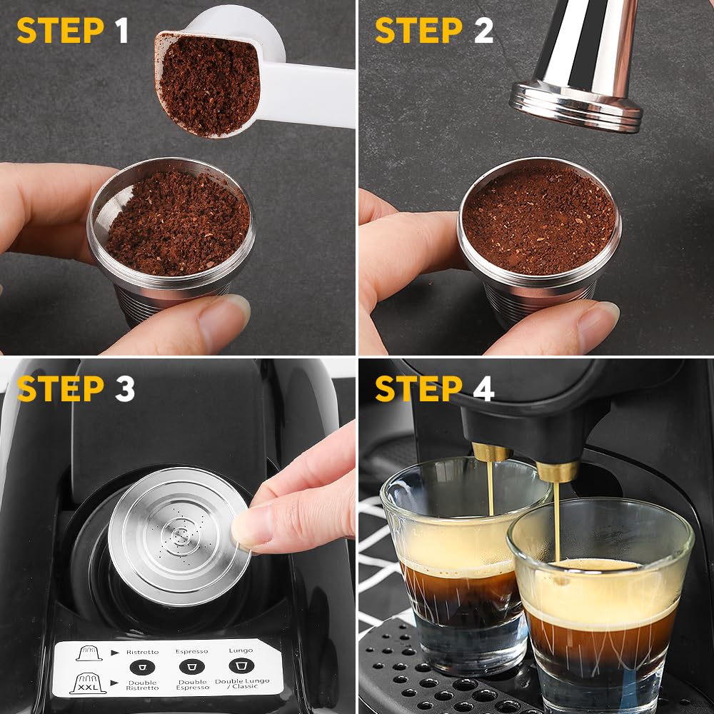 Cápsulas de café reutilizables de acero inoxidable compatibles con L'OR B-arista LM8012/60, cápsulas de espresso de metal recargables para L'or, con cuchara de acero inoxidable y manipulador, 2