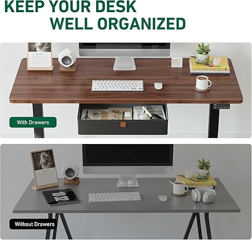 Miniatura 43 de FEZIBO Escritorio eléctrico de altura ajustable con cajón, tablero de 63 x 24 pulgadas, marco negro/parte superior negra Negro -,Negro Nuez (Black