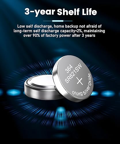 Miniatura 5 de YKM Paquete de 10 baterías de reloj 364 363 SR621SW 164 AG1 V364 para juegos, control remoto, calculadora, báscula de juguete, batería de botón no