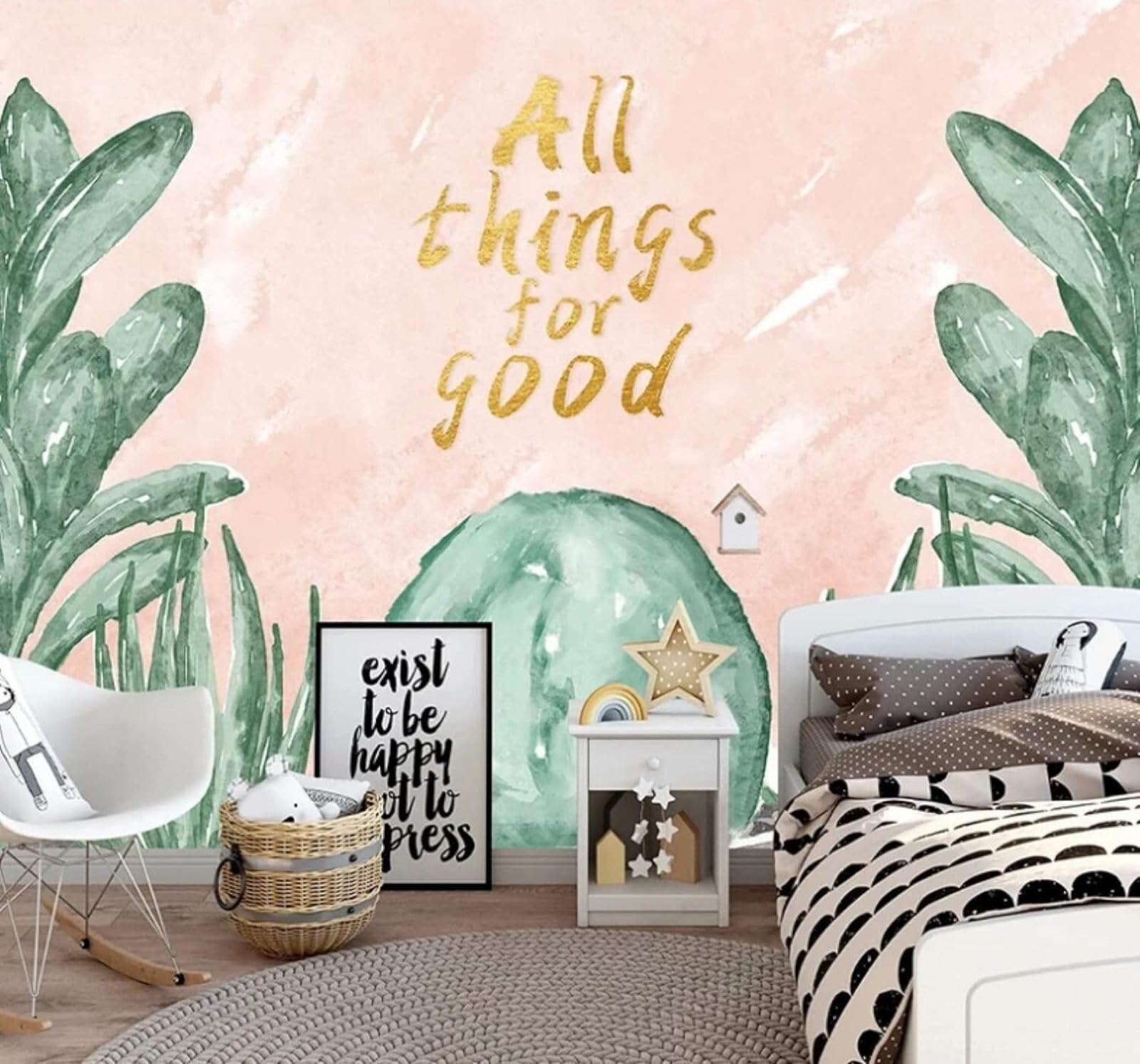 Cartoon Hand Drawn Cactus Green Plant 3D Wallpaper Easy Install Feature Office Living Room Sofa Bedroom TV Background Wall Decoration-350cm×256cm