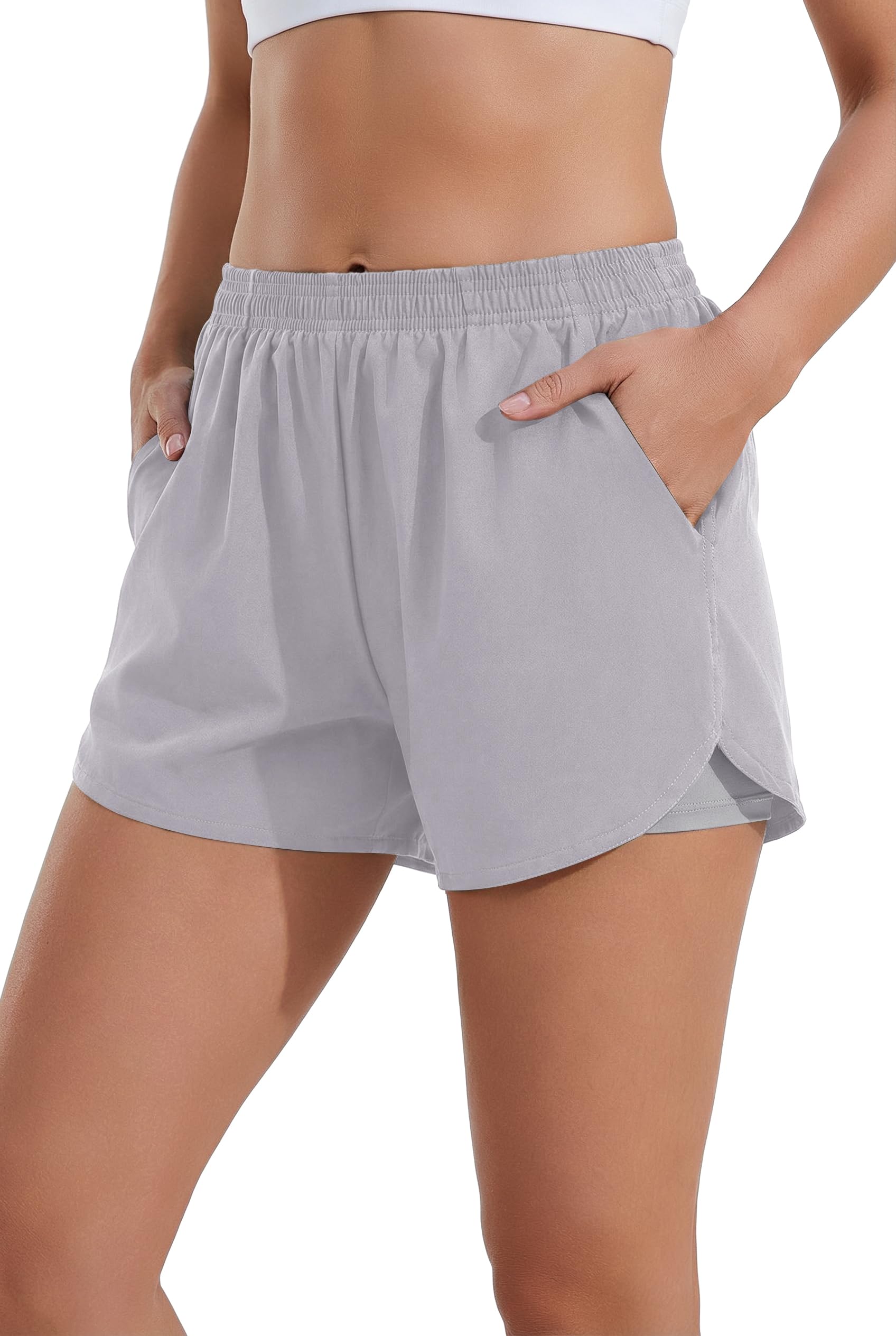 Ekouaer Damen Badeshorts Badehose Boxer Liner Hoch Taille Schwimmhose Boardshorts mit Taschen Sportshorts S-XXL