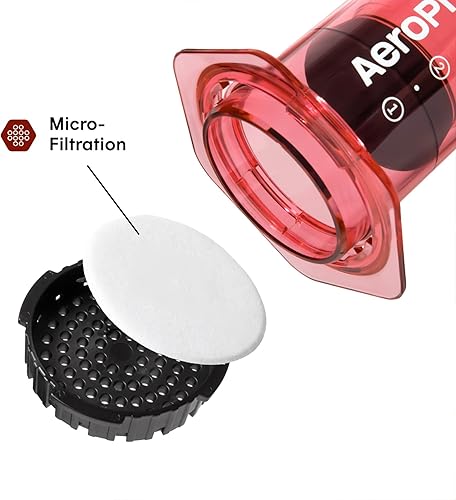 Miniatura 3 de AeroPress Prensa de café rojo transparente  Prensa francesa todo en uno, cafetera manual estilo vertido y espresso, preparación de 2 minutos para