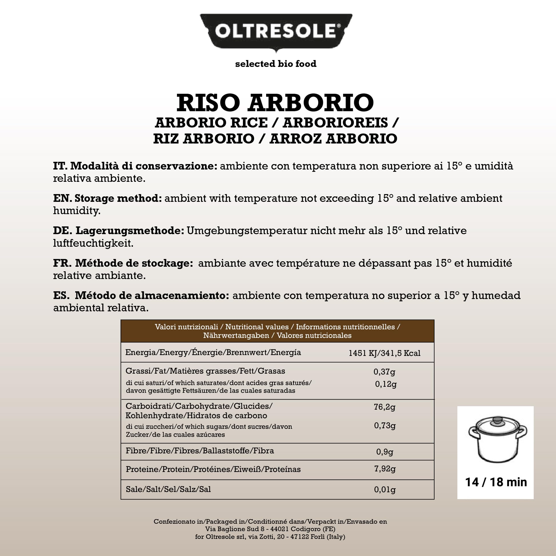 Oltresole, Artisanal Italian Arborio Rice, Großkörniger und stärkehaltiger Reis, ideal für Suppen, Risottos und Reissalate, vakuumverpackt in 2 x 1 kg Beuteln