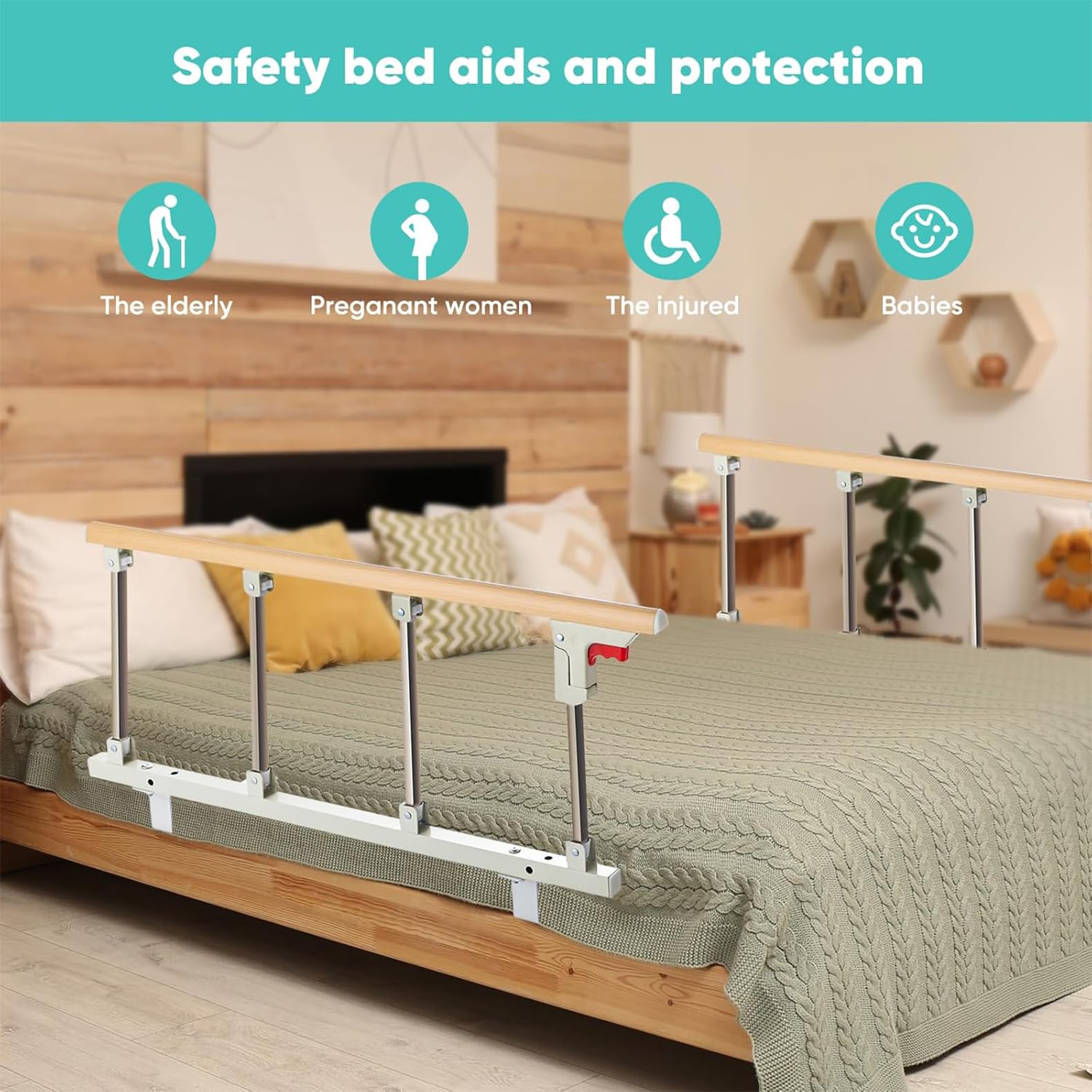 Barandillas para Camas de Adultos,barandilla Cama Adulto Plegable protección contra caídas asidero,Barandilla Cama Adulto para Bebe,Personas Mayores,Mujeres Embarazadas(95 * 40cm)