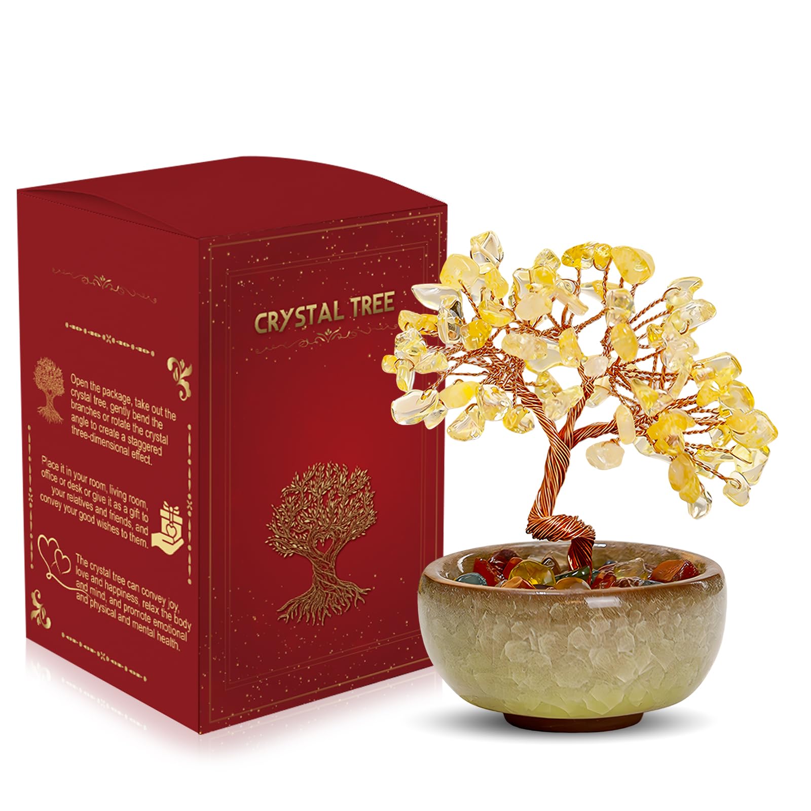 WEILAOK Crystal Tree of Life, Citrine Crystal Healing Crystals Tree, Money Tree, Gemstone Tree with Ceramic Flower Pot, Tree of Life Gifts for Womens, Fengshui Ornament for Home Office Room House