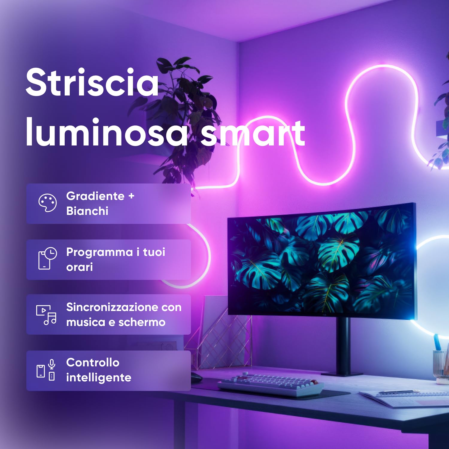 Nanoleaf Striscia LED Neon RGB 5m, Wi-Fi Compatibile con Matter, Alexa e Google Assistant, Sincronizzazione Musica e Schermo, DIY, Scene Dinamiche via App, Controllo Vocale, Per Camera e Déco Murale