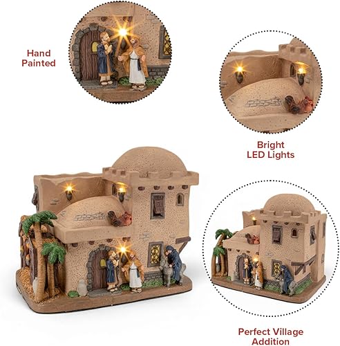 Miniatura 5 de Bethlehem Inn Pueblo de Navidad de porcelana con luces LED