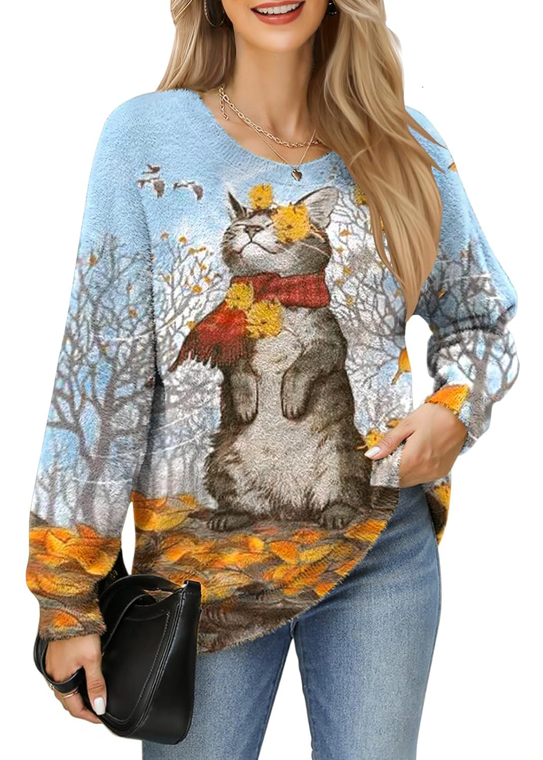 Christmas Sweaters for Women Oversized Chunky Trendy Cute Warm Fuzzy Crewneck Long Knitted Pullover Tunic Sweater