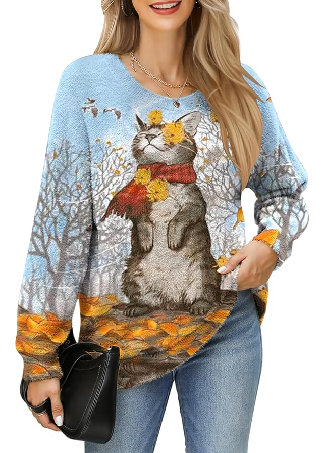 Christmas Sweaters for Women Oversized Chunky Trendy Cute Warm Fuzzy Crewneck Long Knitted Pullover Tunic Sweater