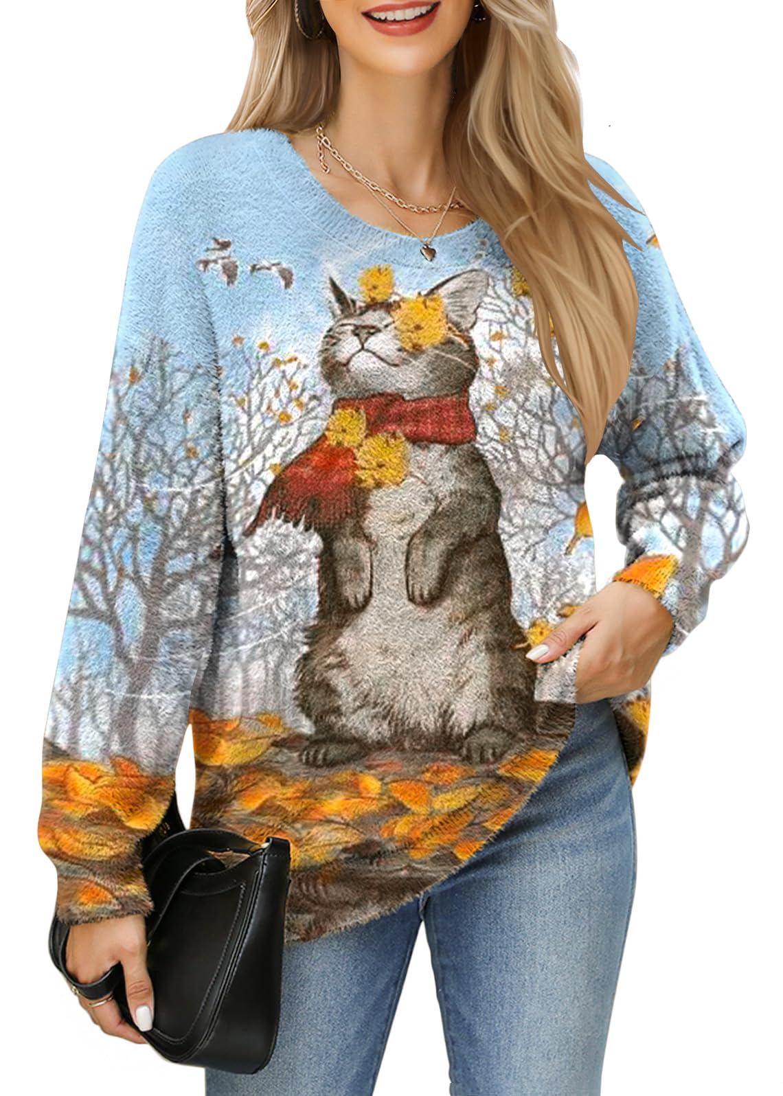 Christmas Sweaters for Women Oversized Chunky Trendy Cute Warm Fuzzy Crewneck Long Knitted Pullover Tunic Sweater