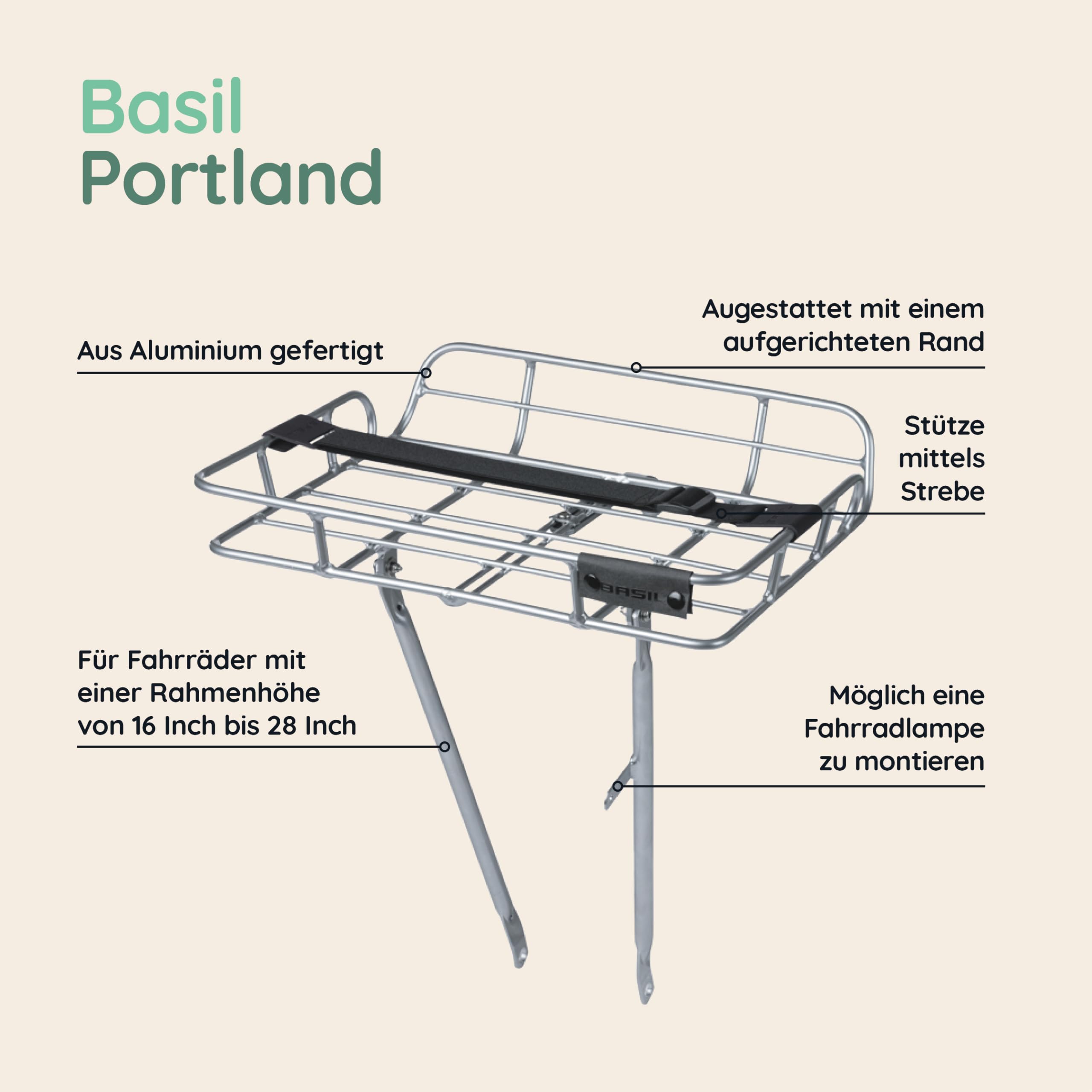 Basil Unisex Gepäckträger Portland Carrier Hohe Umrandung Frontgep cktr ger, Alu Natural, 29 x 11 42cm EU