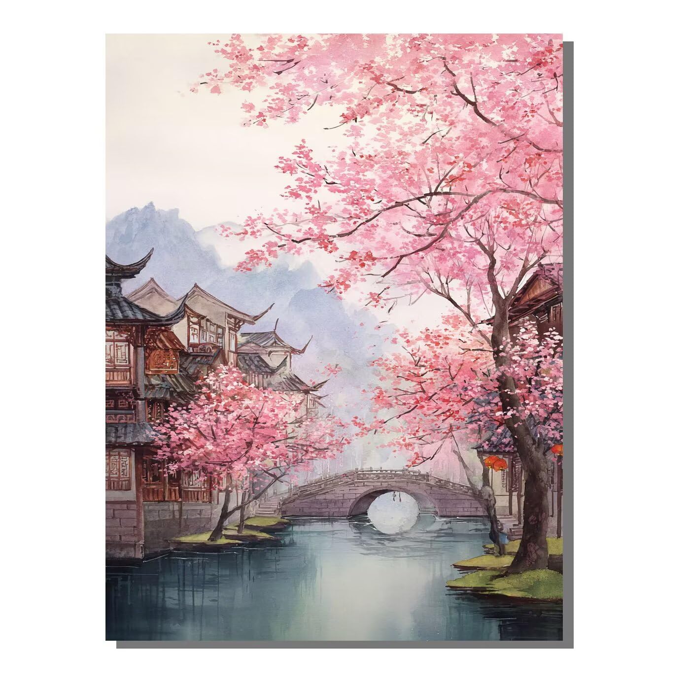 Landschaft Brücke Malen Nach Zahlen Erwachsene, Paint by Numbers Adult Anfänger Kreativ Set für, Heimwerk Malen Nach Zahlen Kinder, Pinsel und 36 Acrylfarbe Als, Deko Wohnzimmer 60 x 80 cm BJHWK680
