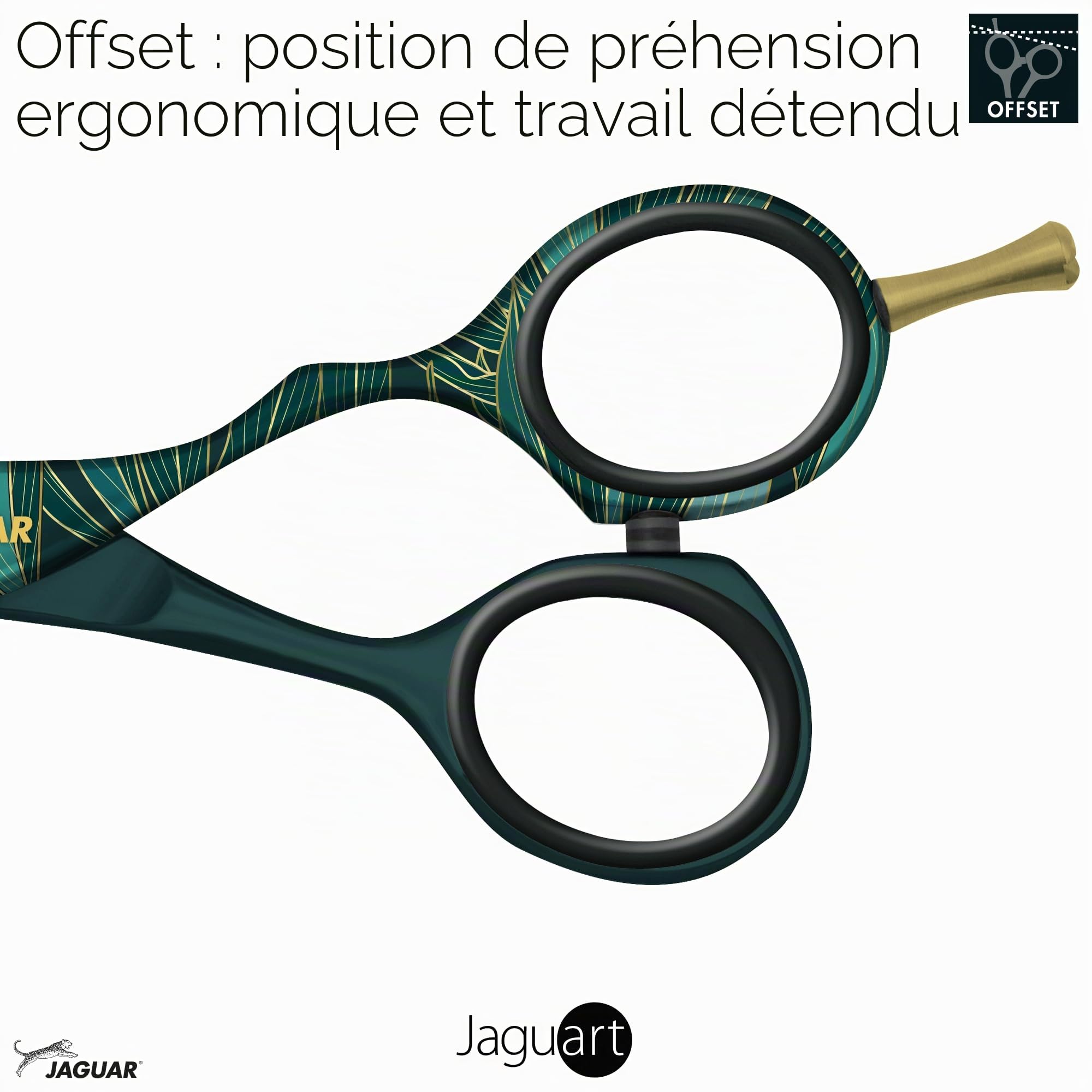JAGUAR Ciseaux à cheveux JaguART EXOTIC ISLAND 5.5" | Ciseaux de coiffeur en design offset | Revêtement high-tech anti-allergénique et résistant en qualité photo | Fabriqués en Allemagne