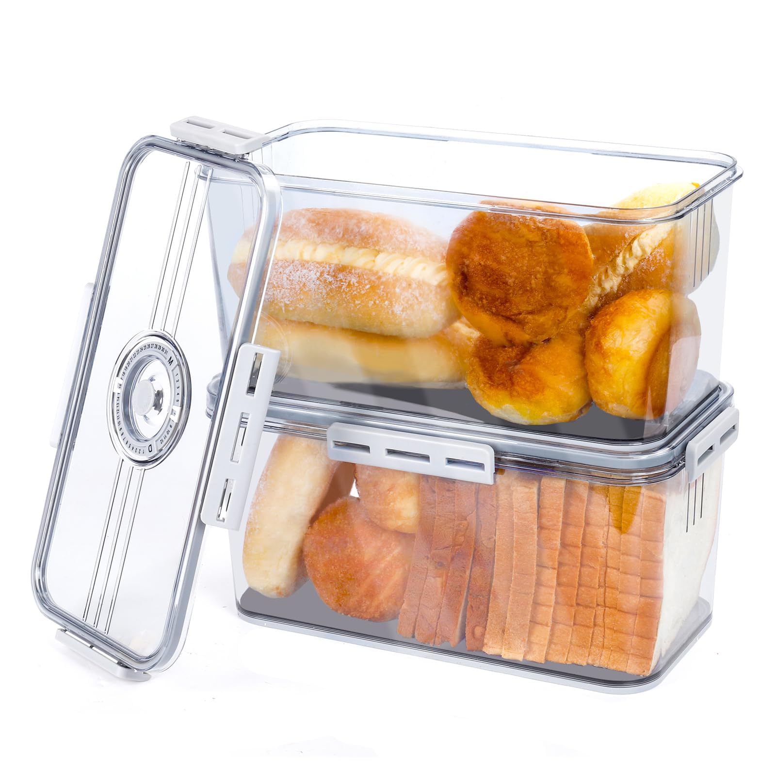 Bread Box for Kitchen Counter, Airtight Loaf Bread Storage Container with Time Recording Dial, Grey, 32.5 cm (L) x 17.5 cm (W) x 15 cm (H), Ideal for Bread, Pastries, Snacks, and Fruits